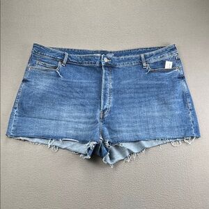 Old Navy Sky Hi A-Line Denim Shorts Tag 28 Mis-Sized Waist ~49” Button Fly